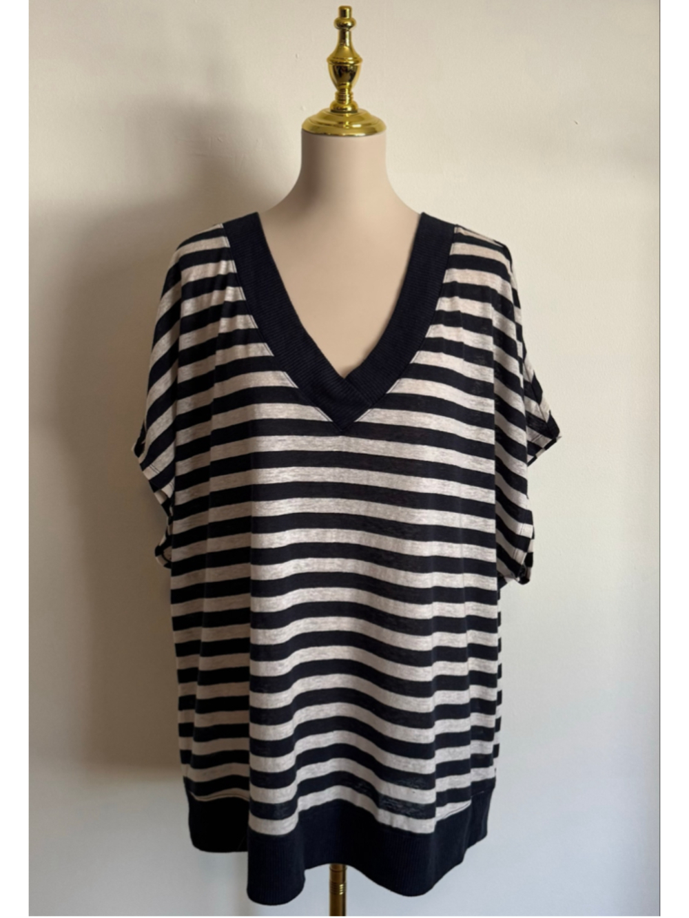 Women's Lane Bryant Striped V-Neck Short Sleeve Tee Navy White Size 22